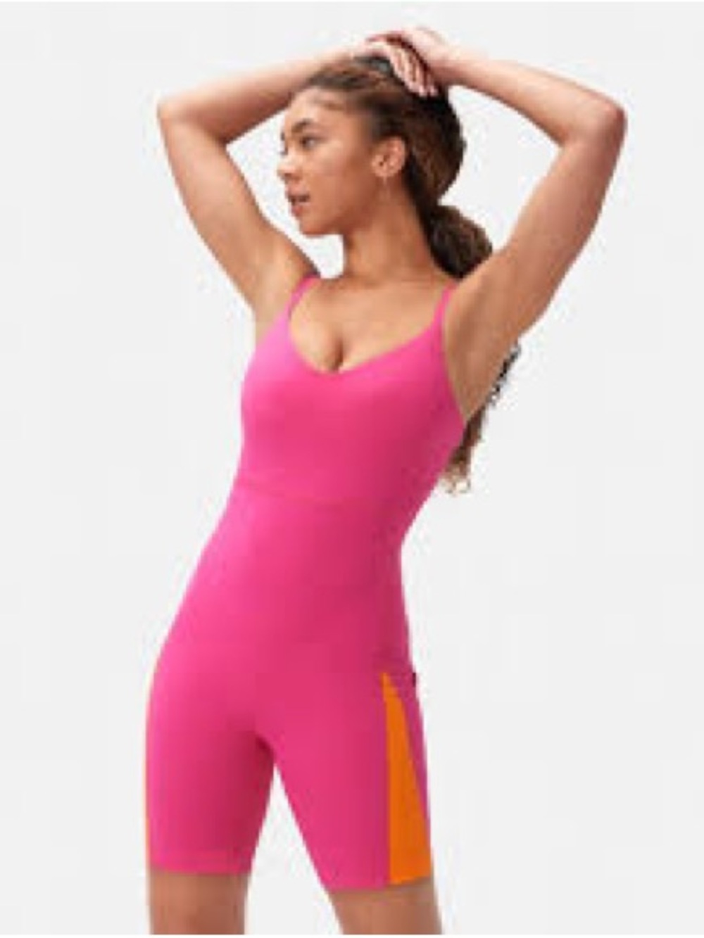 Outdoor voices, Zoom 8” bodysuit romper, pink, orange size medium